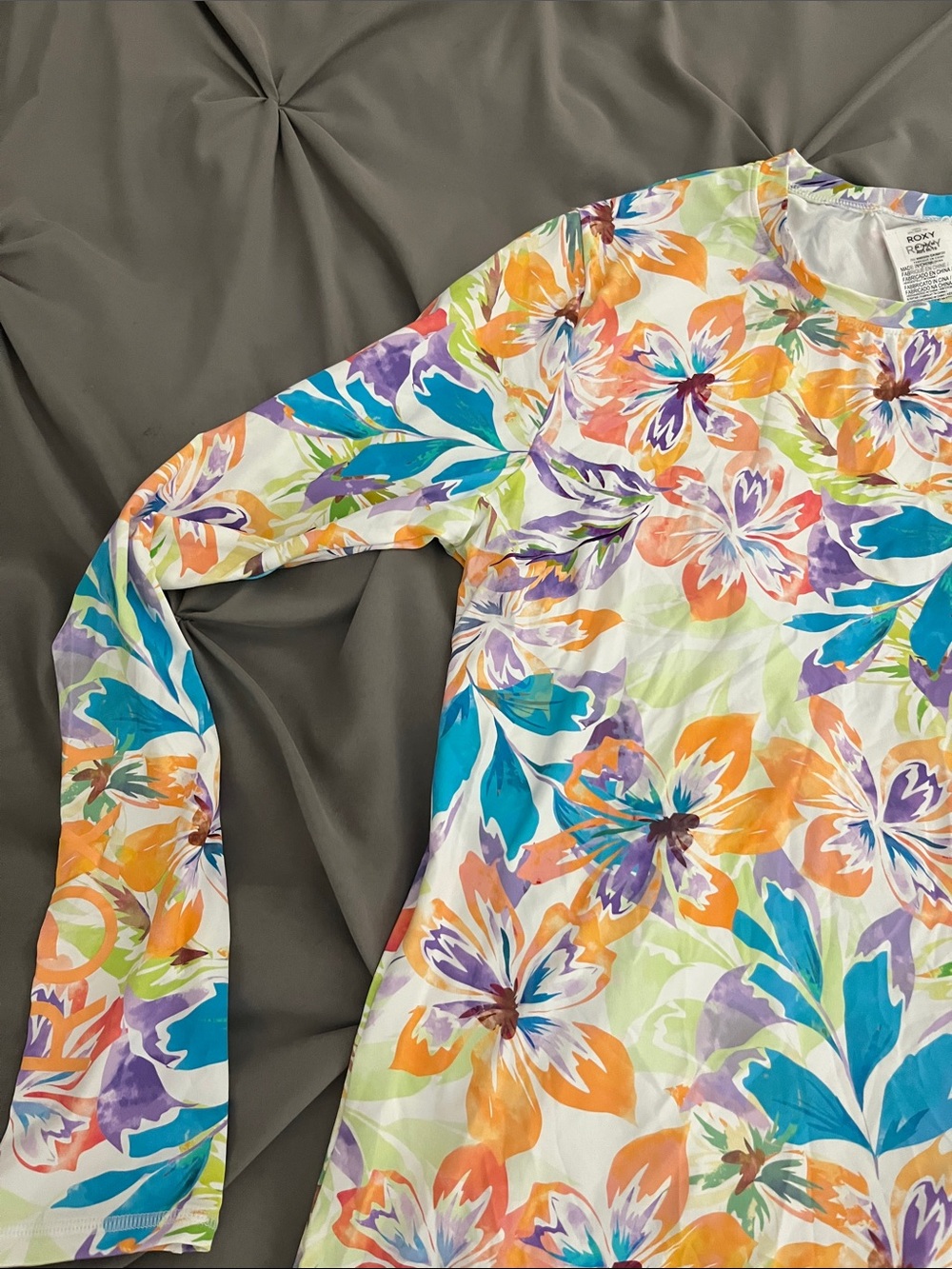 Roxy Floral Long Sleeve Rash Guard - Blue, Orange, Purple, Green - Picture 4 of 6